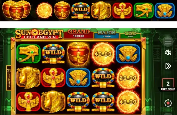 Scatter pots and the symbol set used during Free Spins