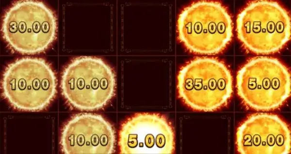 Hold and Win bonus grid with sun values and empty slots in Sun of Egypt